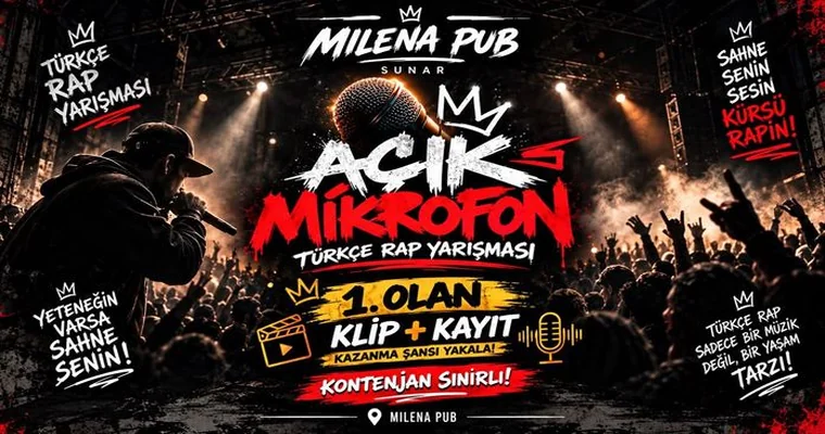 Açık Mikrofon Rap Yarışması, 13 Kasım 2026, Milena Pub & Bistro, İstanbul konser afişi